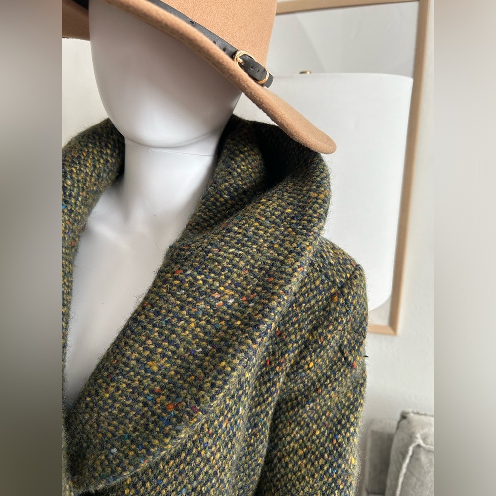 Sold‼️Searle Vintage Irish Wool Herringbone Shawl Collar Green  Long Coat 12 - Picture 6 of 17